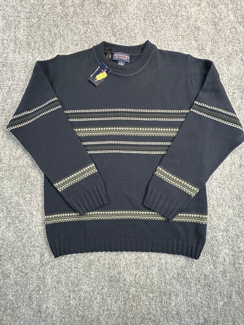 Y2k NWT Roundtree & Yorke Sweater Men's Medium Wool Blend Navy Crewneck - Picture 1 of 5